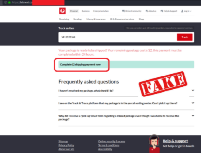 Example of fake Australia Post website