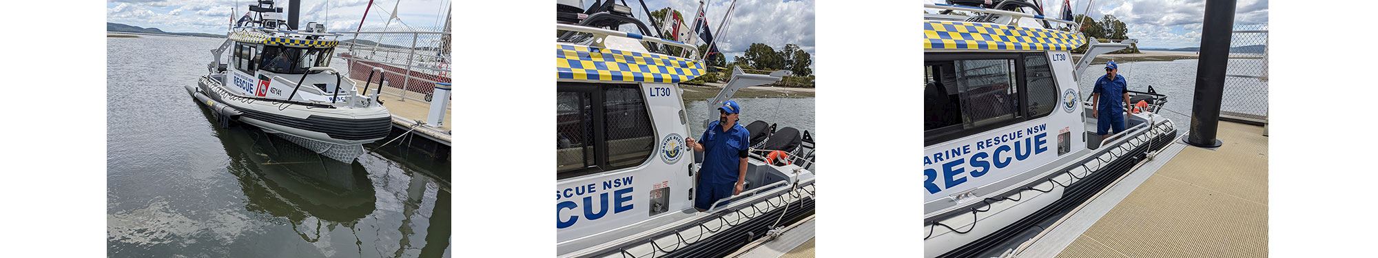 Chris with a Marine Rescue NSW boat