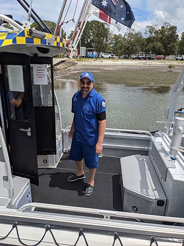 Chris aboard a Marine Rescue NSW boat