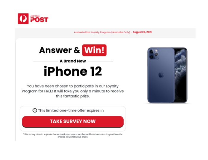 Scam Australia Post survey example